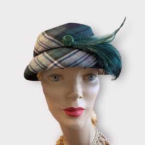 Vintage 50s/60s Eleanor Mack, Plaid, feather, hat